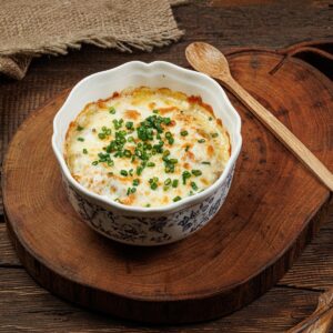 Запеченная пшенная каша с индейкой и сыром